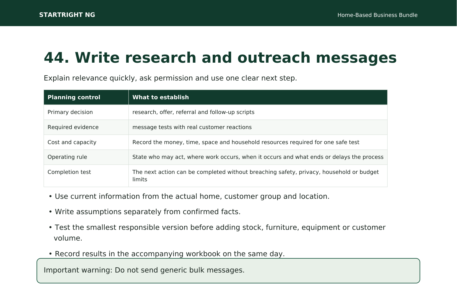 Preview page: Customer research and outreach messages